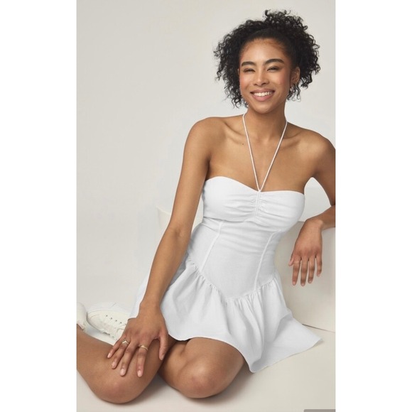 NEW Florence by Mills XXL White Linen Blend Smocked Ruched Mini Dress - Picture 2 of 9